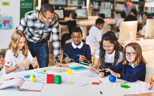 Diverse students wearing uniforms in school